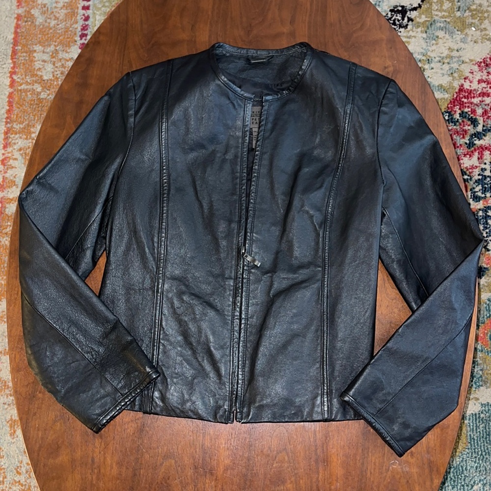 Black Leather jacket size 6 W “UNIFORM PETITE LEATHER”by John Paul Richard